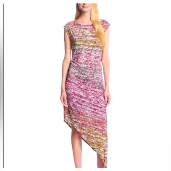BCBGMAXAZRIA ||Multicolor Print Round Neck Sleeveless Asymmetrical Maxi Dress M - Picture 1 of 8